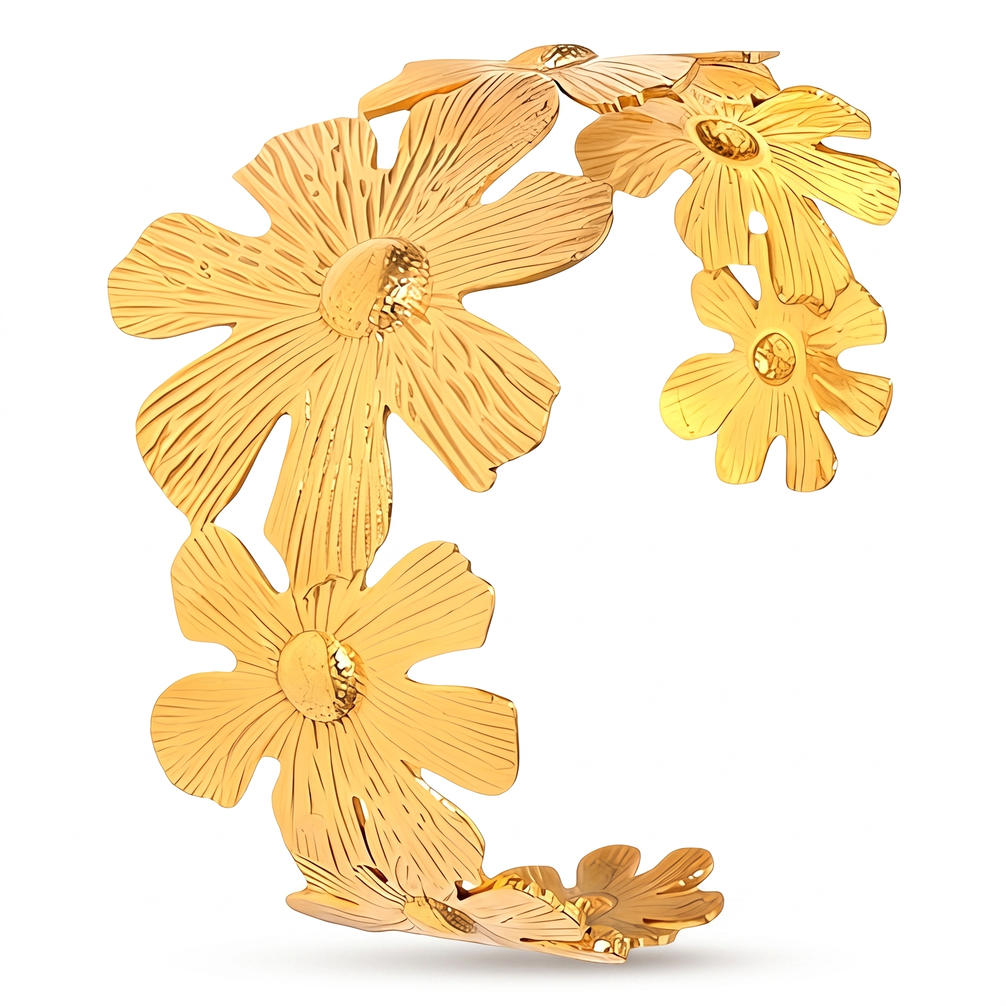 Gold Flower Cuff Bracelet in Waterproof Gold Plated Stainless Steel | LAURRÈ Floral Statement Bracelet for Women
