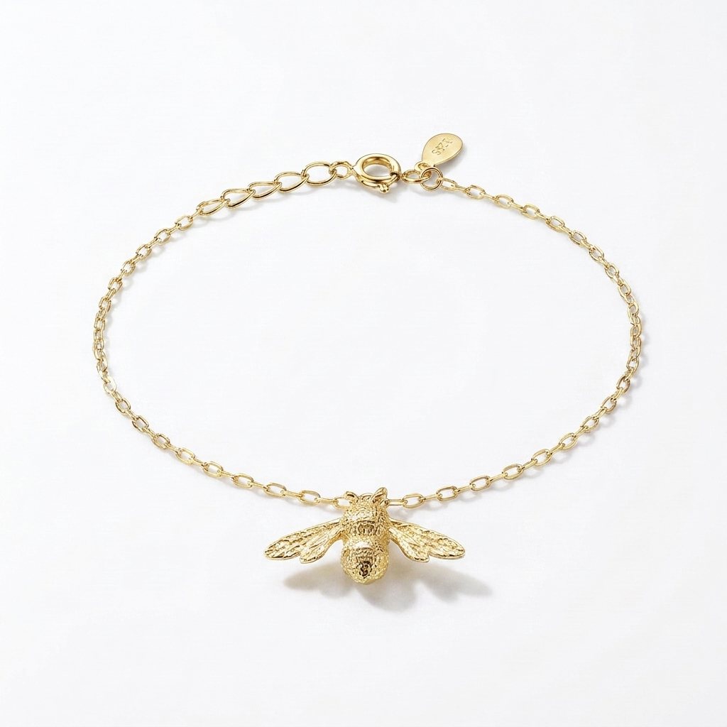 16K Gold Plated 925 Sterling Silver Big Bee Anklet