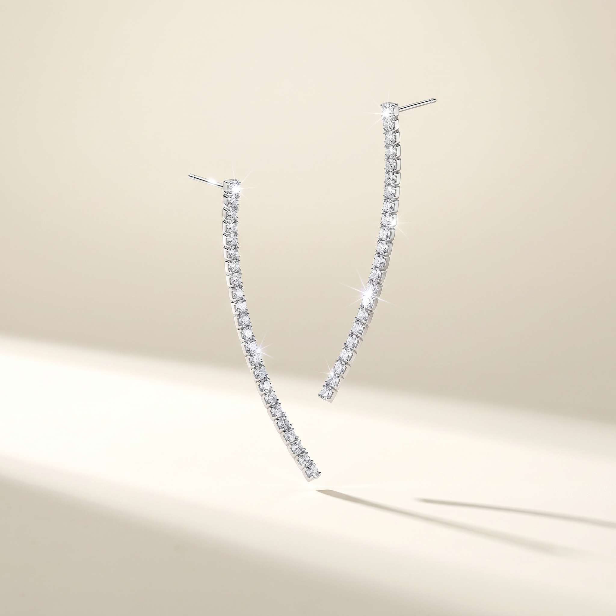 Luxury Tennis Drop Earrings in 925 Sterling Silver with AAAA Zirconia Stones, Minimalist Women's Jewellery