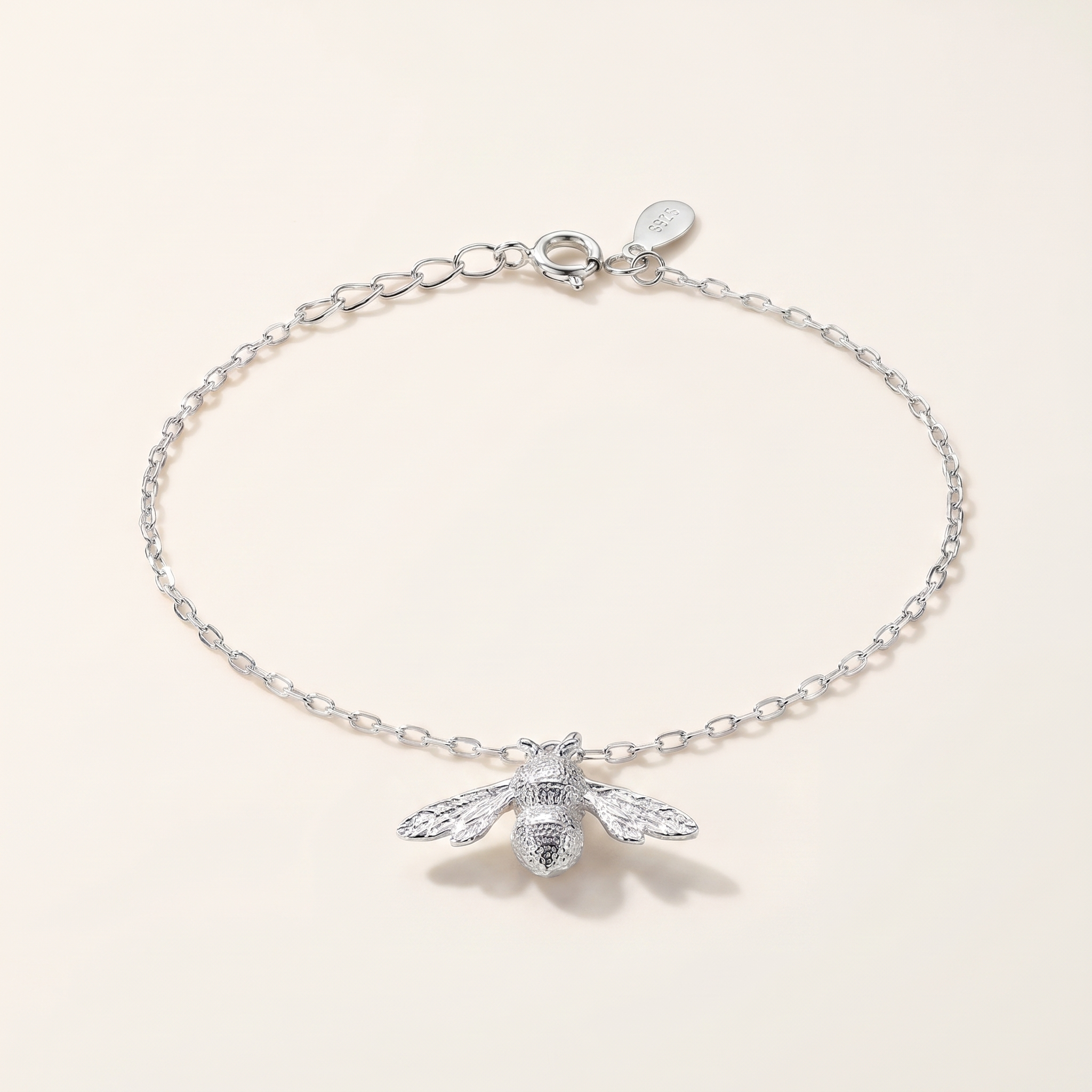 Large Bee Charm Anklet in Silver