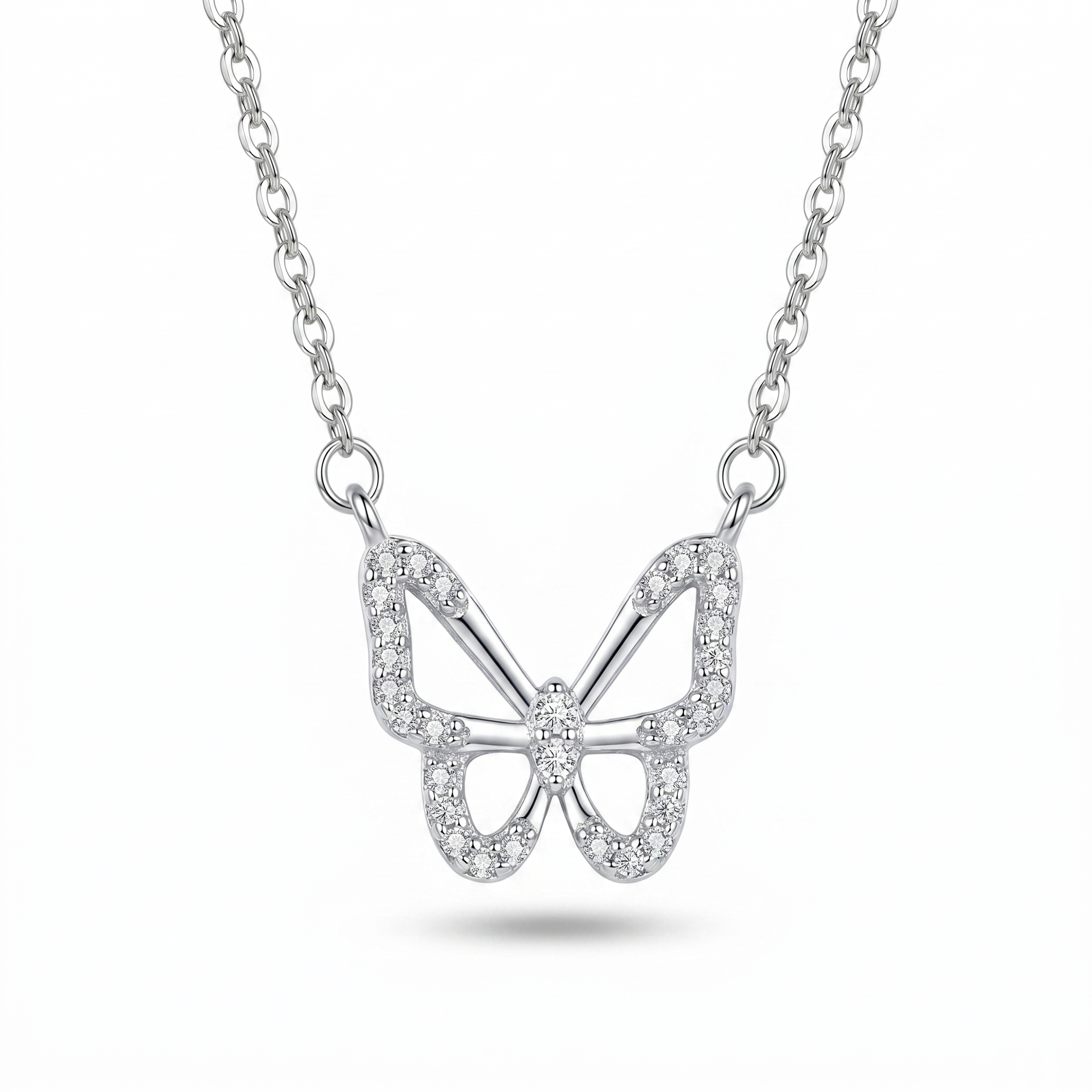 925 Sterling Silver Butterfly Crystal Necklace Zircon Pendant