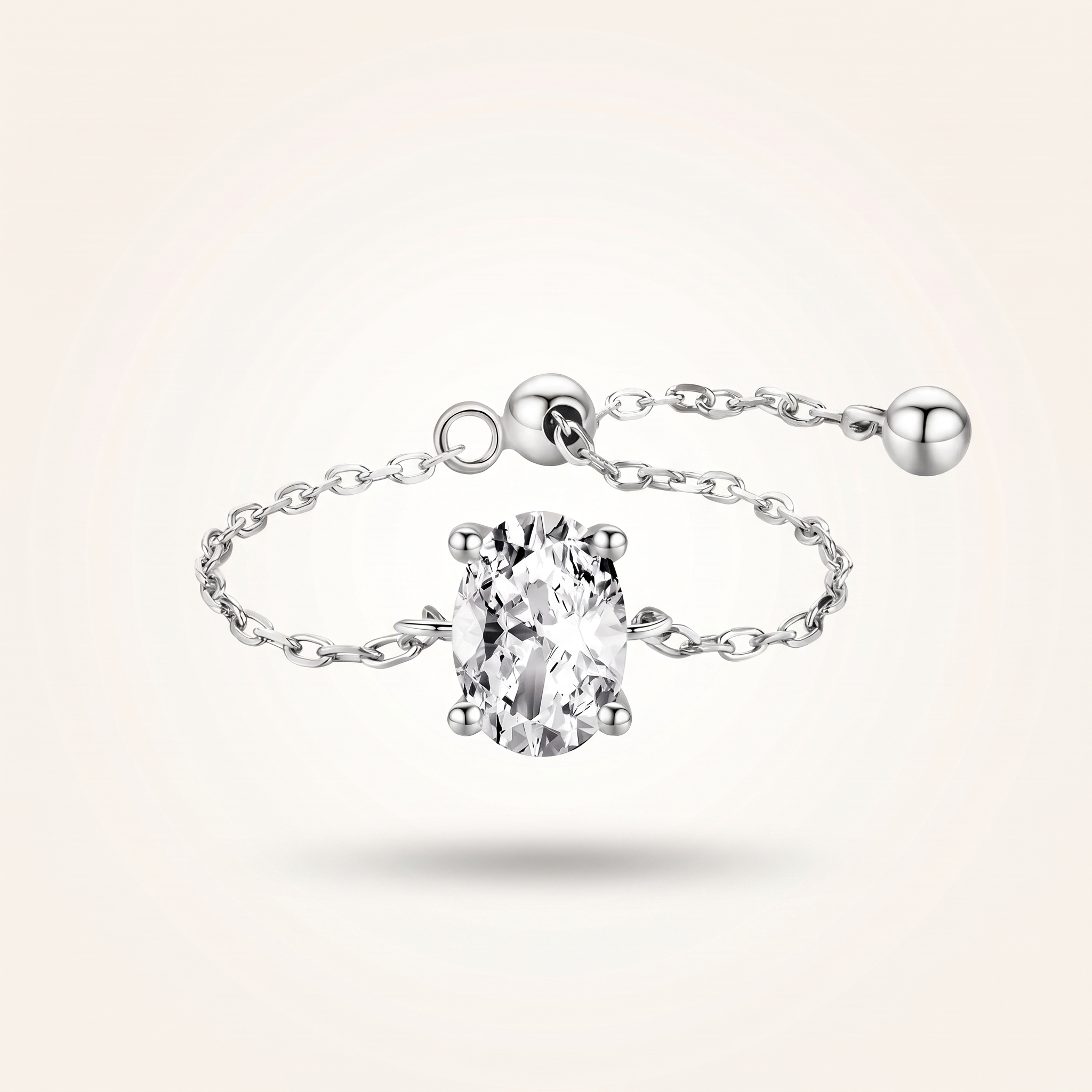 Oval Zircon Chain Ring in Silver