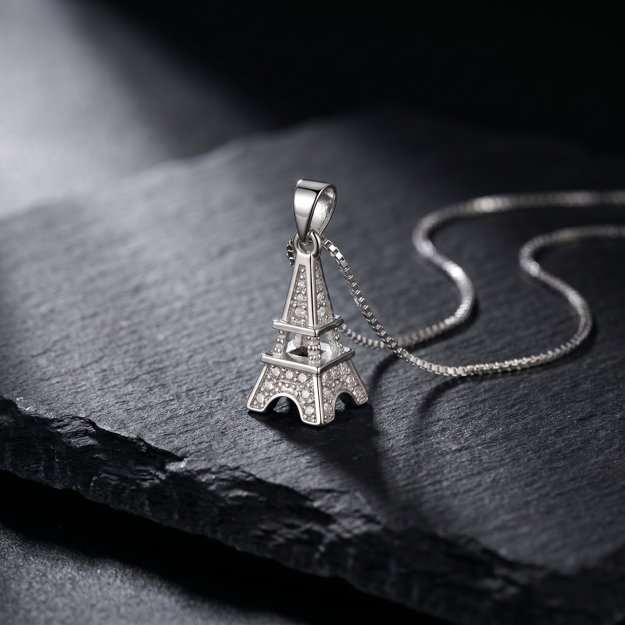Paris Eiffel Tower Pendant Necklace in Sterling Silver with Zirconia