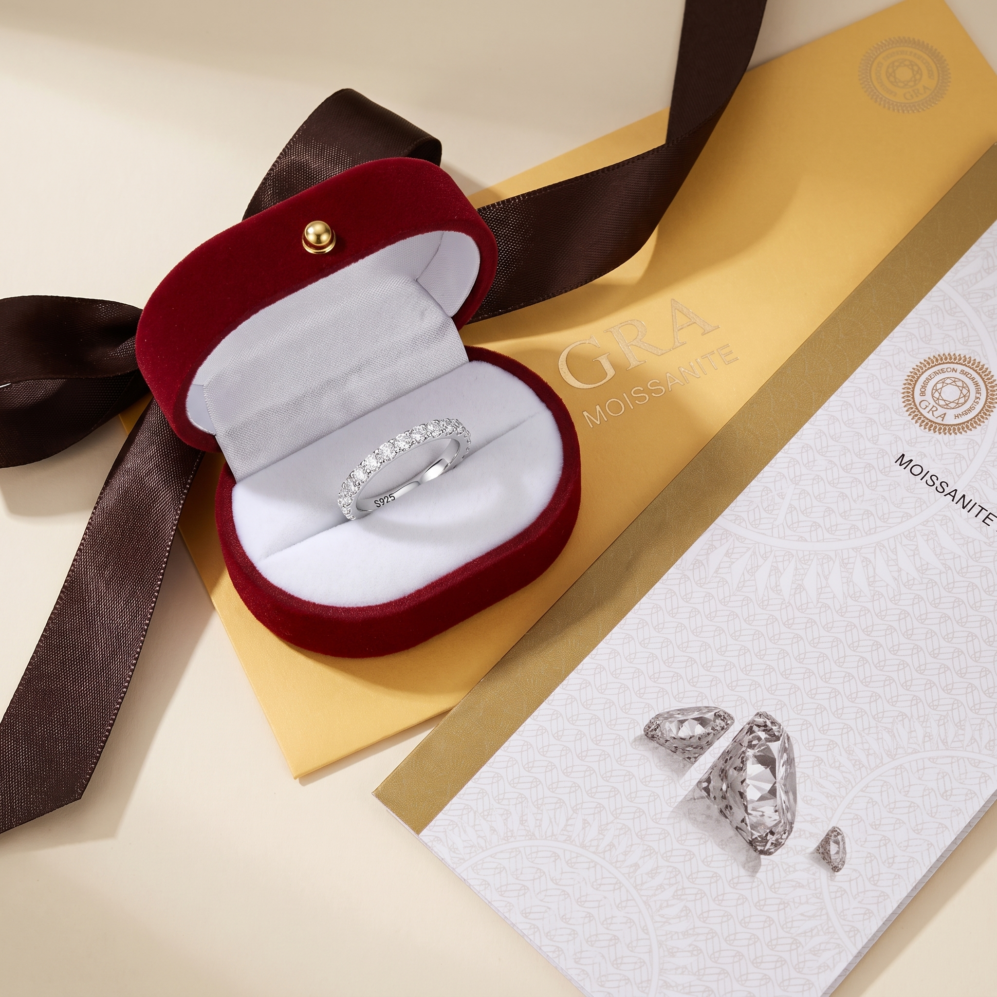 Pavé moissanite ring in silver with GRA certificate and jewellery gift box