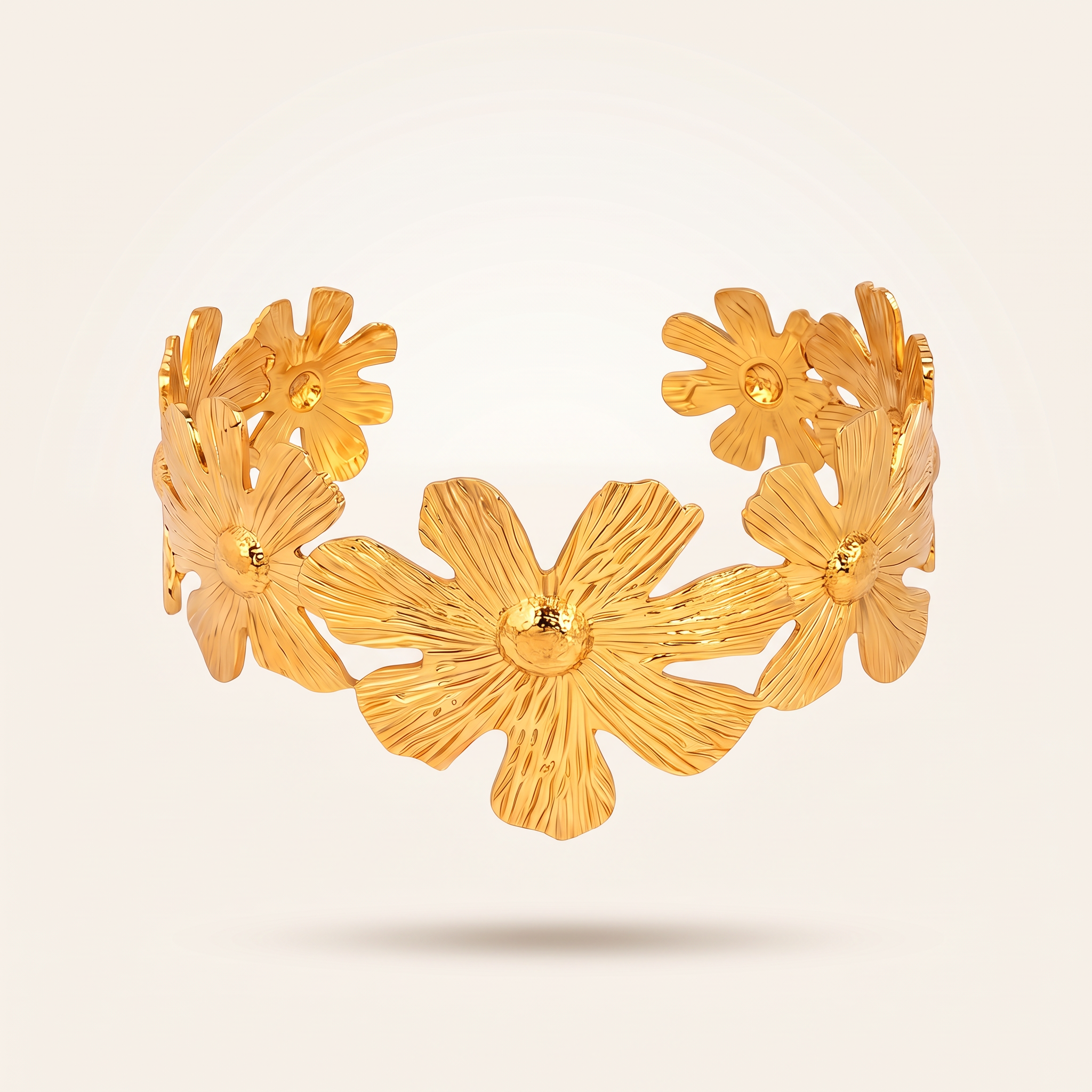 Floral Statement Cuff Bracelet in Gold