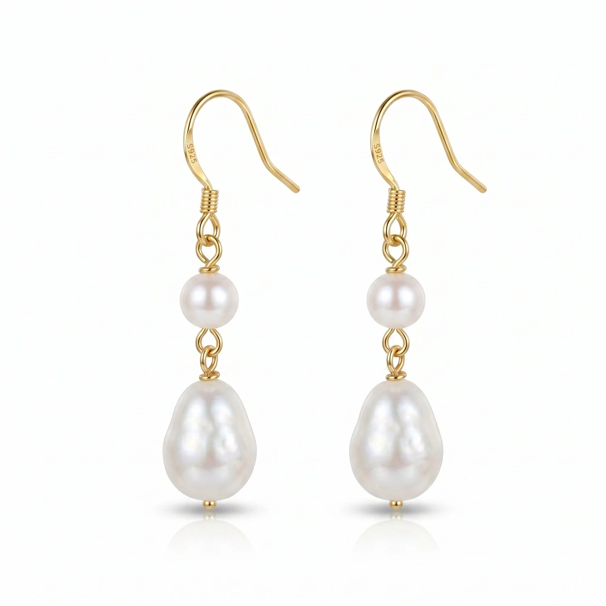 Lore gold freshwater baroque pearl drop earrings in 925 sterling silver