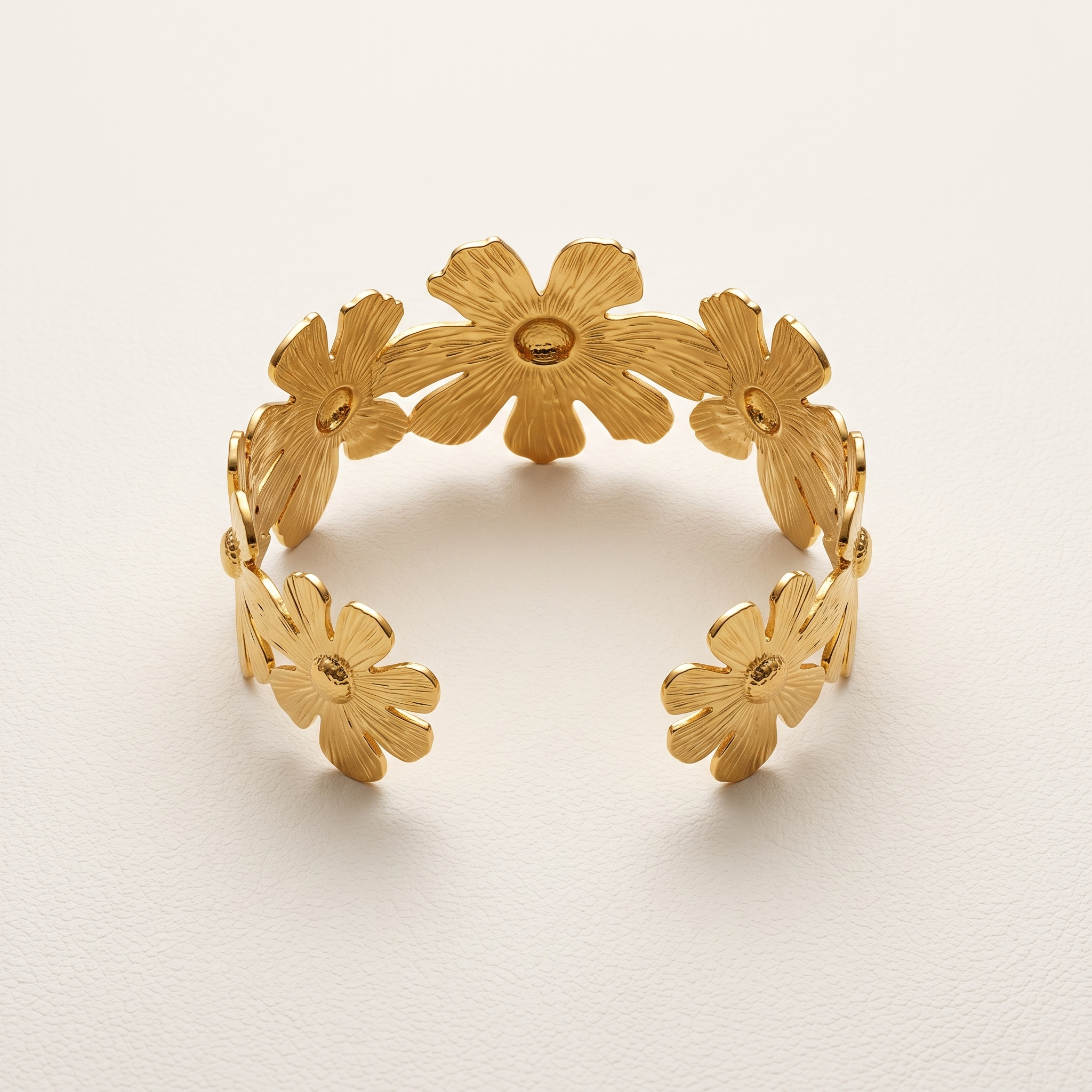 Luxury Gold Flower Cuff Bracelet Top View | Waterproof Stainless Steel Floral Bracelet for Women