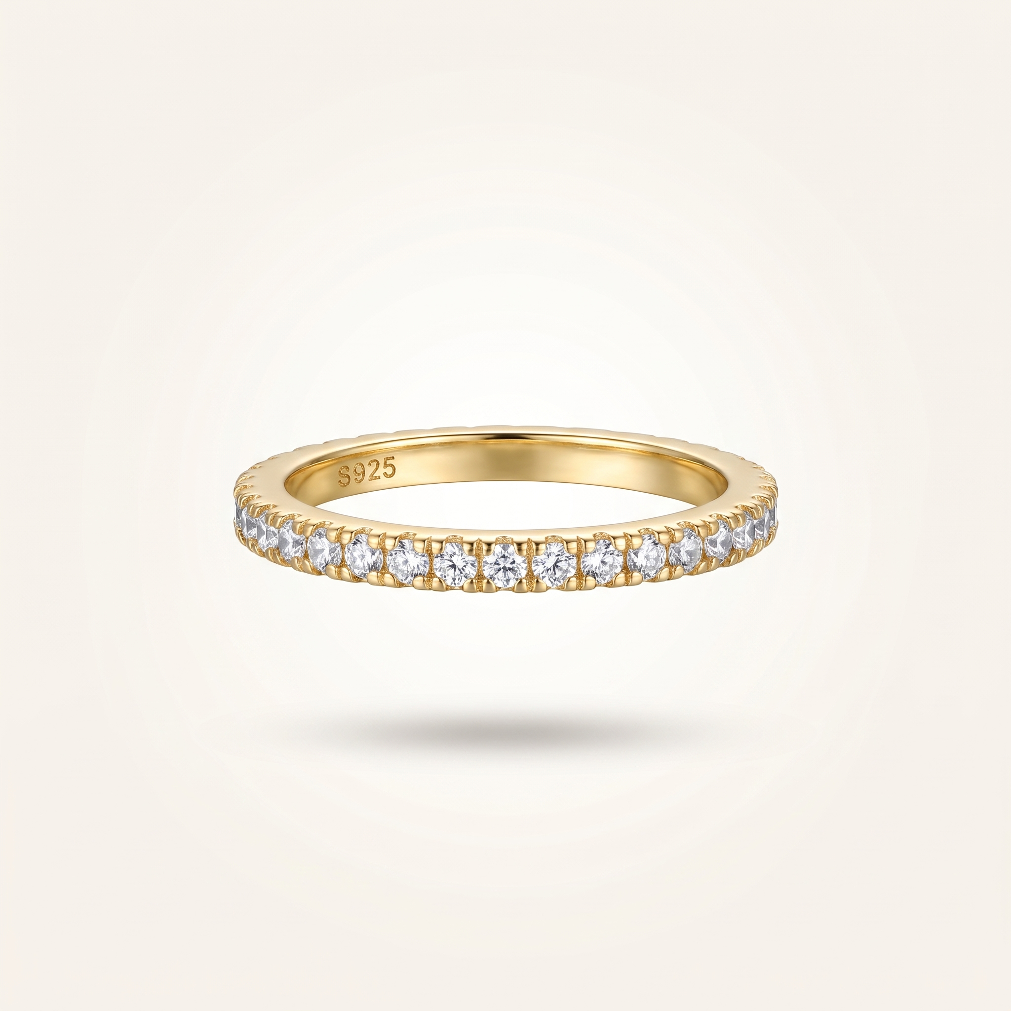 Pavé moissanite stackable ring in gold – angled detail view