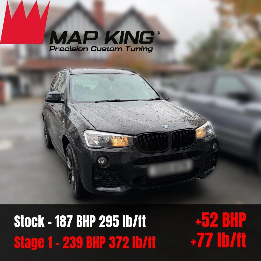 BMW X3 20D F25 2015
&bull;
Stage 1 Performance Remap✅
&bull;
Health Check ✅ 
&bull;
🔴Stock - 187 BHP 295 lb/ft
⚫️Stage 1 - 239 BHP 372 lb/ft
 +52 BHP +77 lb/ft
&bull;
We applied our stage 1 performance remap to this X3 and the performance increases 