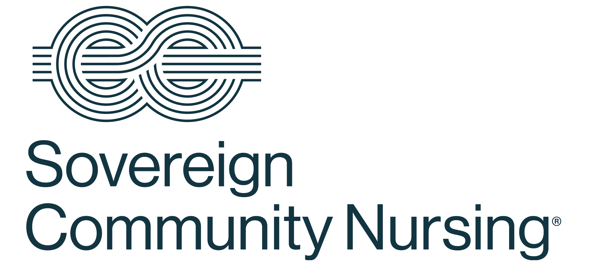 Logo of Sovereign Community Nursing featuring a stylized cloud and the organization name.