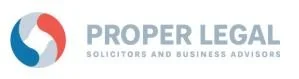 Proper Legal logo with red and blue icon and the text 'Proper Legal, Solicitors and Business Advisors'