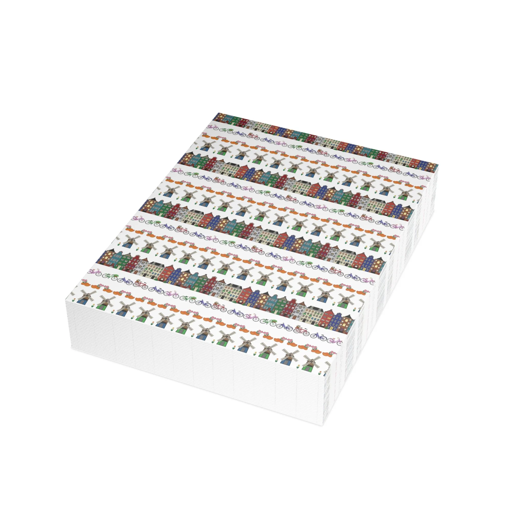 Dutch pattern notecard set canal houses windmills bicycles Netherlands design Haarlem