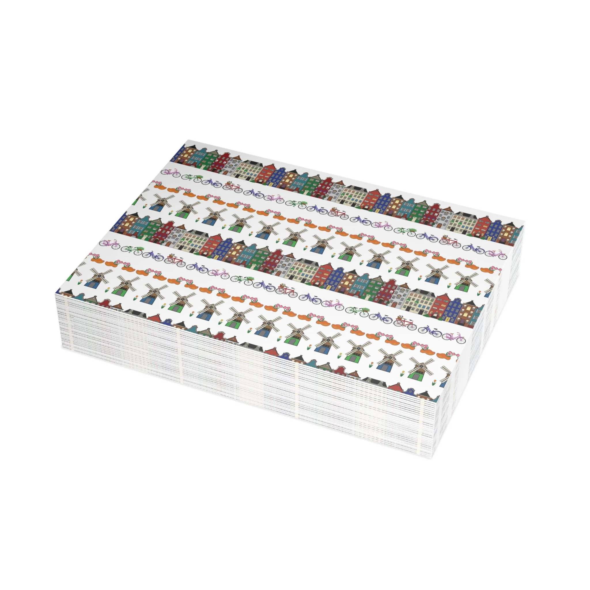 Dutch pattern notecard set canal houses windmills bicycles Netherlands design Haarlem