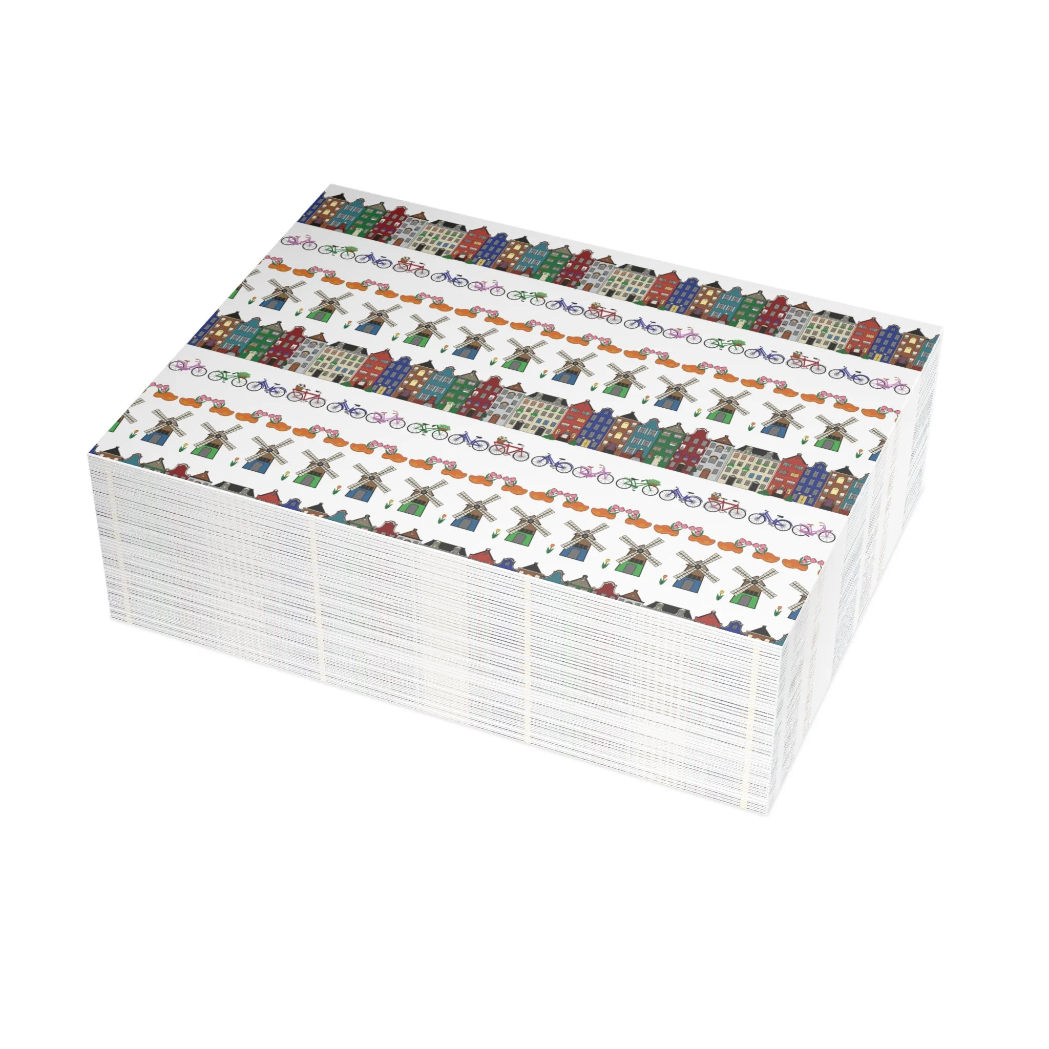 Dutch pattern notecard set canal houses windmills bicycles Netherlands design Haarlem