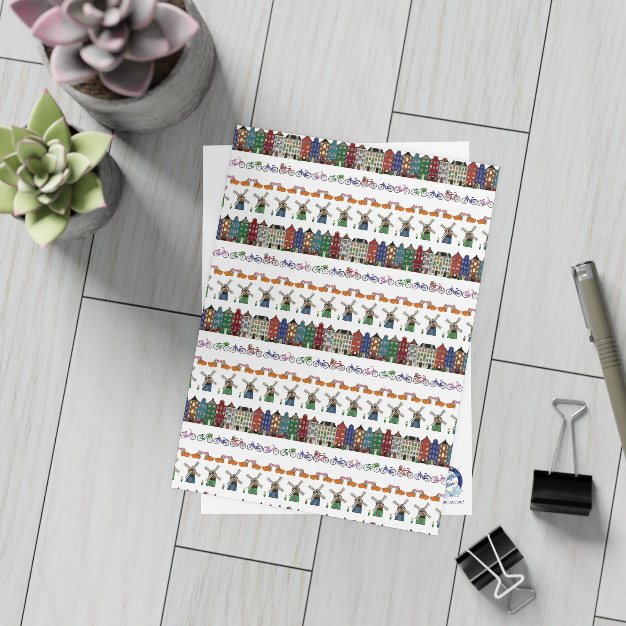 Dutch Pattern Notecard Set | Canal Houses & Windmills Greeting Cards | Haarlem Design