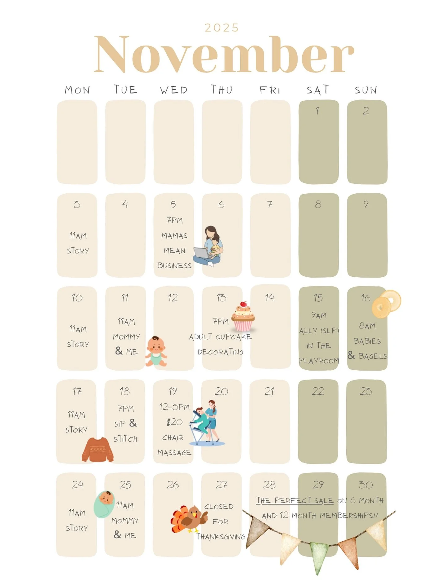 🍁 November at Perfect Playdate! 

This month is full of fun, relaxation, and community connection at Perfect Playdate! Here&rsquo;s what&rsquo;s happening:

✨ Mom Business Group &mdash; Connect, share ideas, and grow alongside other local moms in bu