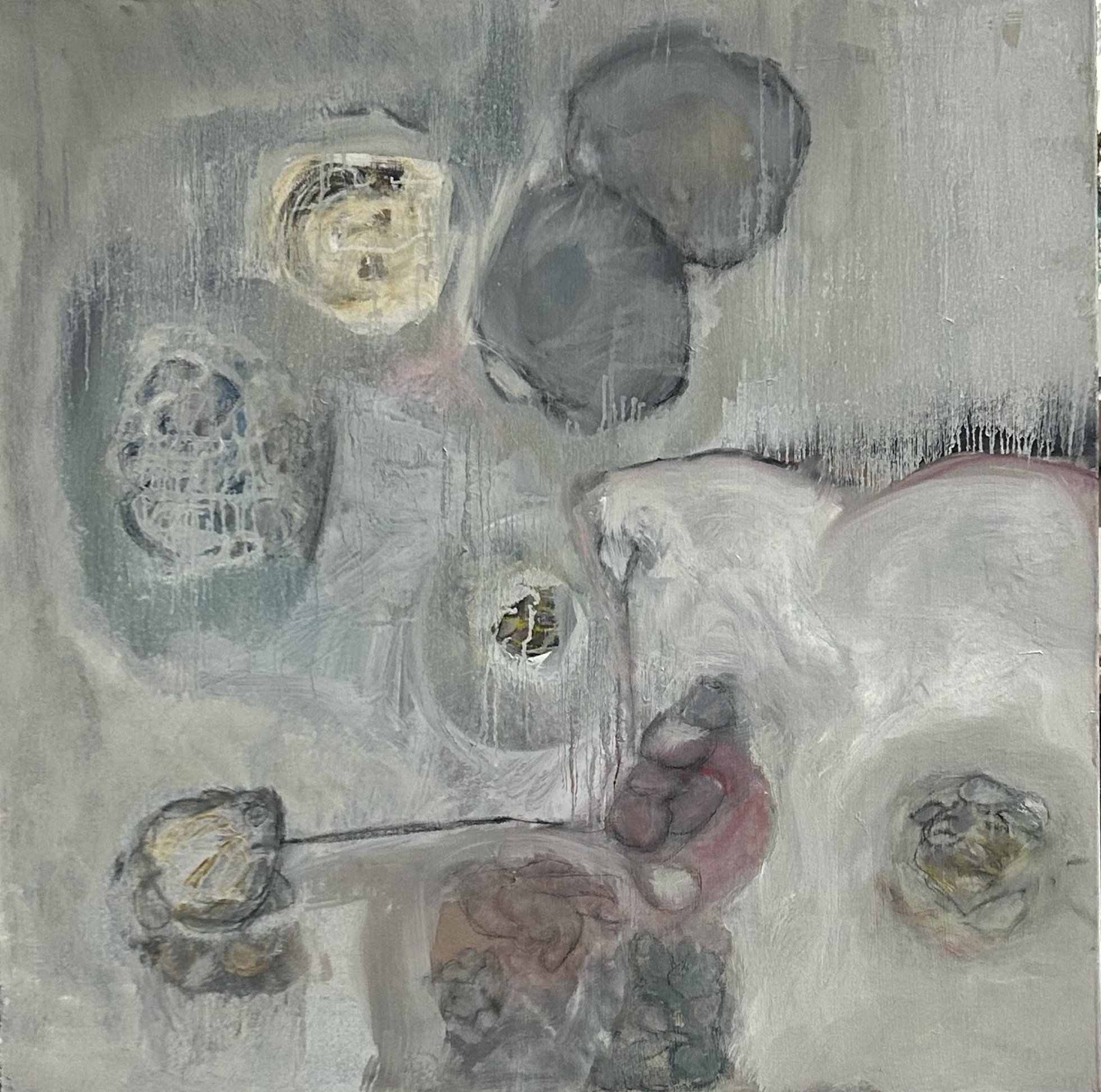 Colony, Oil and oil stick on canvas, 40x40, 2025.