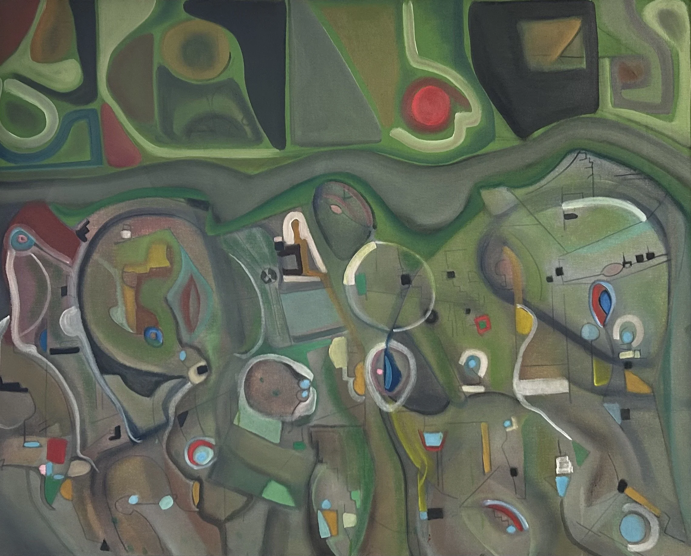 El pajaro que habla en un idioma abandonada (Bird that speaks In an abandoned tongue), Oil on linen, 48x64, 2025.