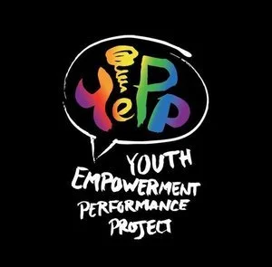 Colorful logo with the words 'Youth P' inside a speech bubble, and below it, 'Youth Empowerment Performance Project' on a black background.