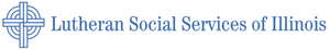 Logo of Lutheran Social Services of Illinois with blue text and a cross symbol