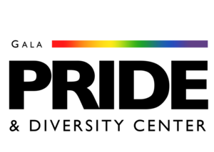 Logo of Pride & Diversity center with a rainbow spectrum bar across the top.