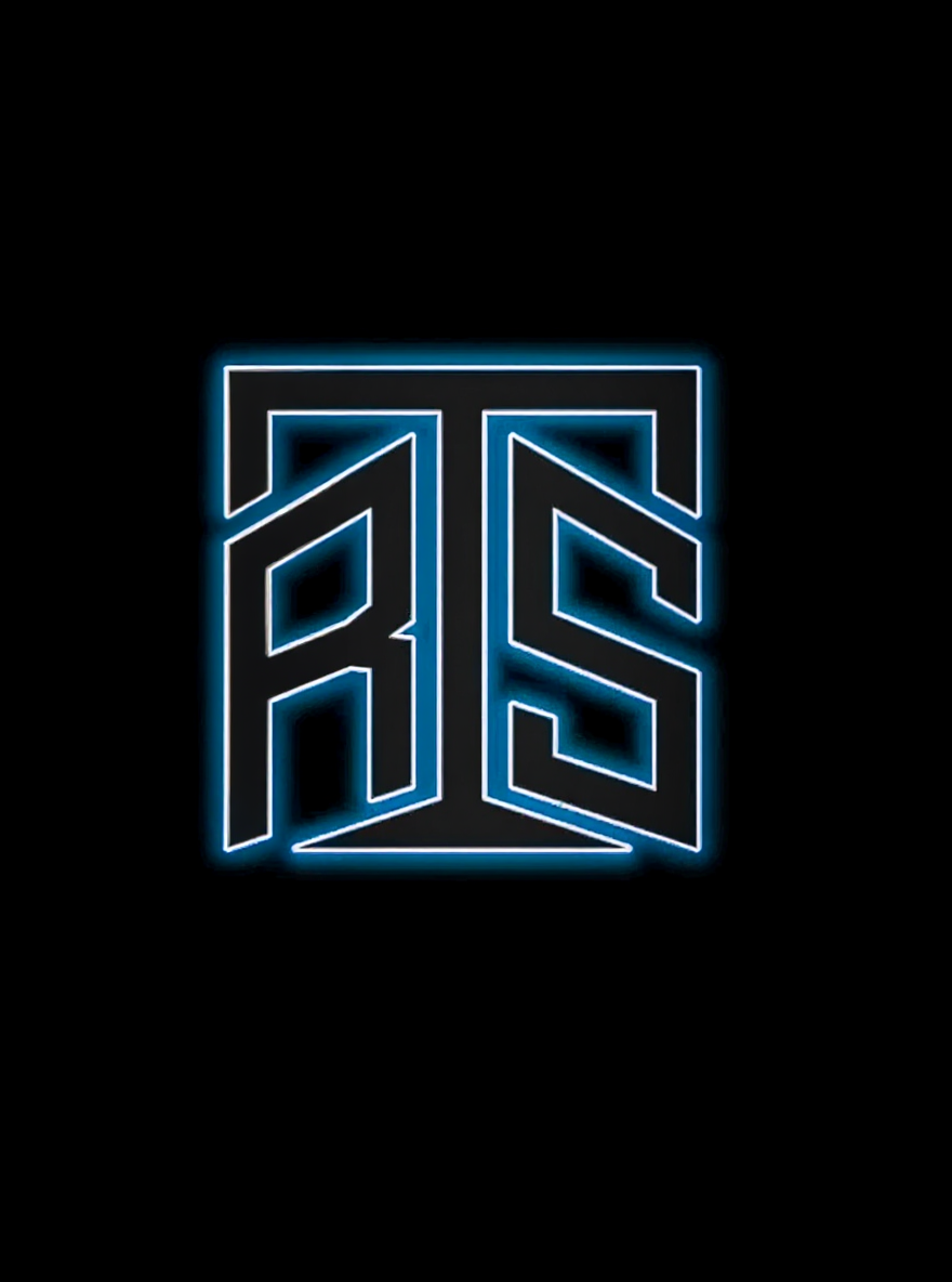 Neon sign displaying the letters 'A' and 'S' in a stylized, interconnected design with blue neon glow on a black background.