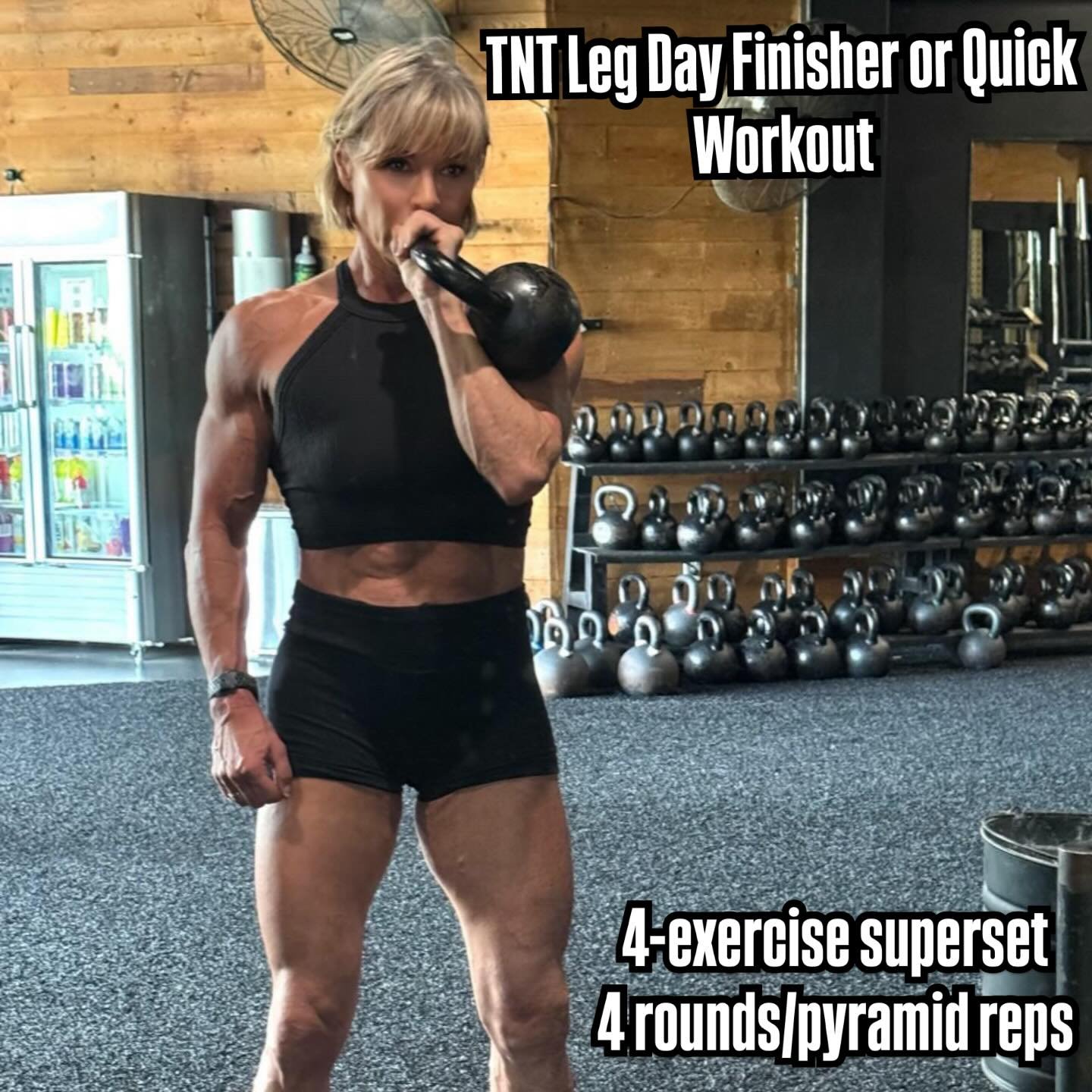 Perfect finish to a leg day or get a great leg workout when time is tight. No Excuses!  Go heavy&hellip; no rest between exercises or rounds. Rest is built in. 🔥 
🏋️&zwj;♂️4 rounds/pyramid reps 20-15-12-10

💣TNT Leg finisher💣
🚀KB or DB Goblet Sq