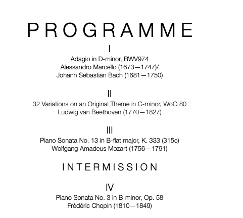 My Concert Program for the Marugame City Recital 