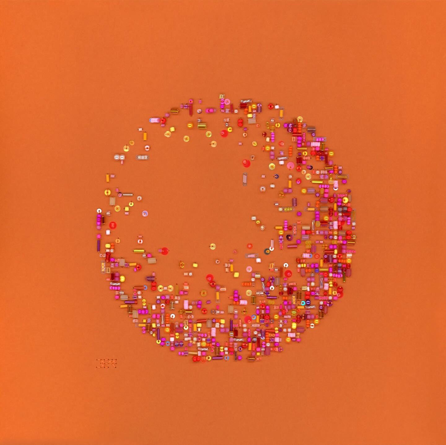 Pixel by Pixel (2025)
12&rdquo; x 12&rdquo;
Sequins, plastic beads and cotton thread on paper
