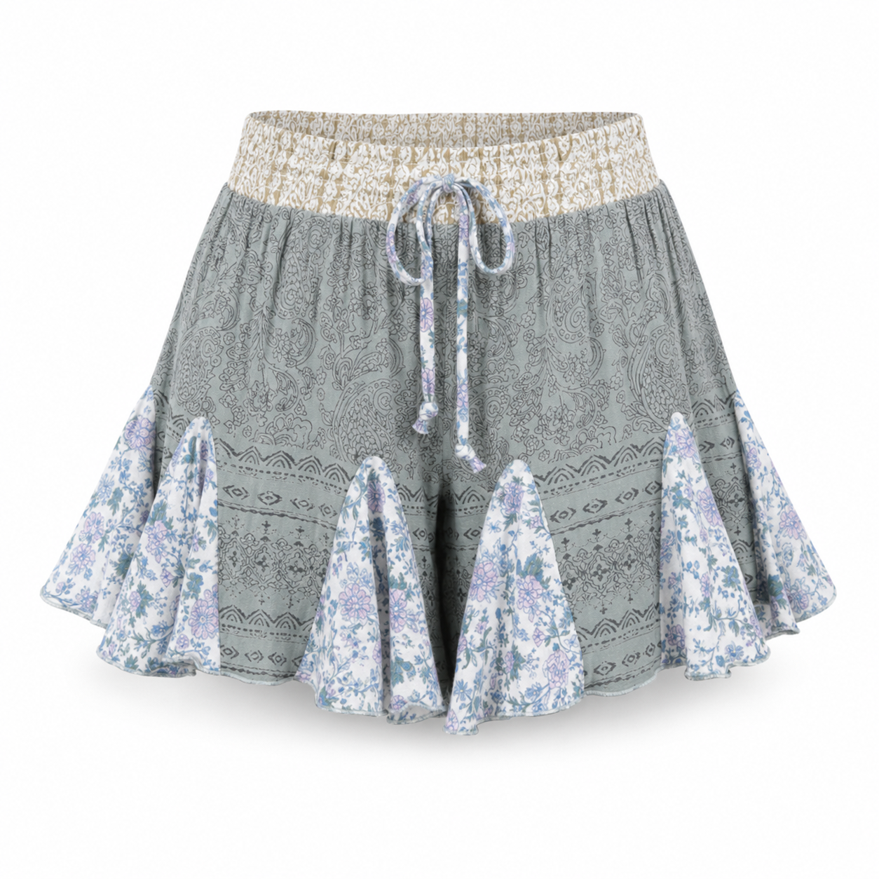 Angie Green Jade & Ivory Mixed-Print Shorts
