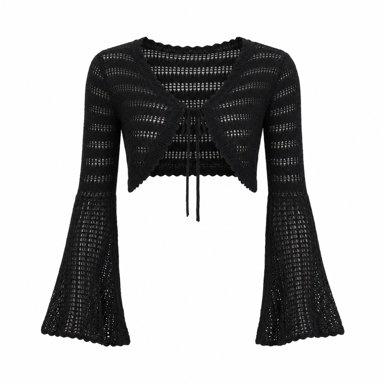 Angie Flare-Sleeve Tie-Front Crochet Cardigan