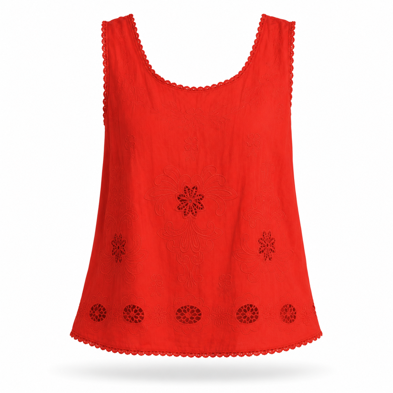 Paparazzi Viscose Tank Top w/ Scallop Hem & Tonal Embroidery