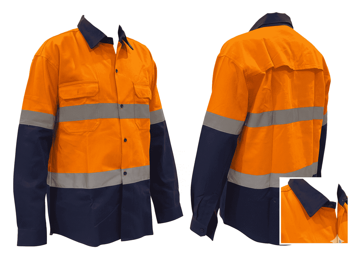 Hi Vis Vented Cotton Long Sleeve Reflective Shirt | S-XL