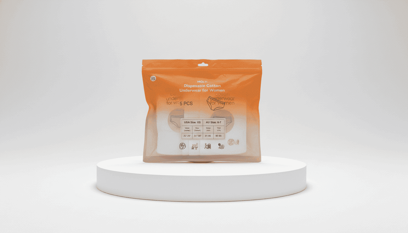 A package of disposable cotton underwear for women.