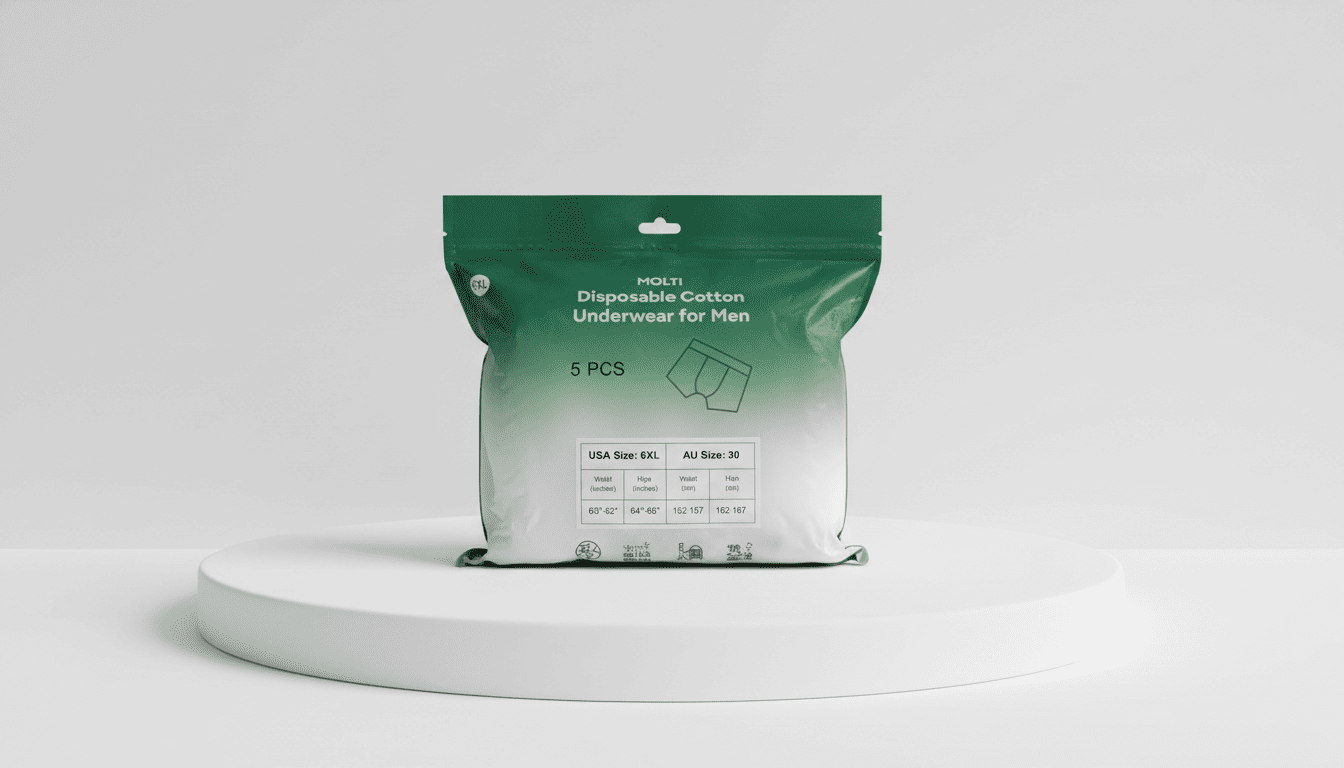 Package of disposable cotton underwear for men.