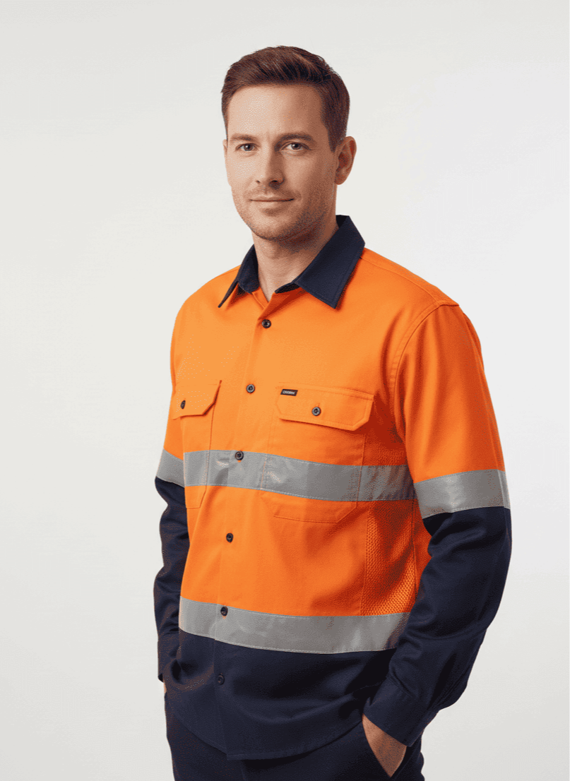 Hi Vis Vented Cotton Long Sleeve Reflective Shirt | S-XL