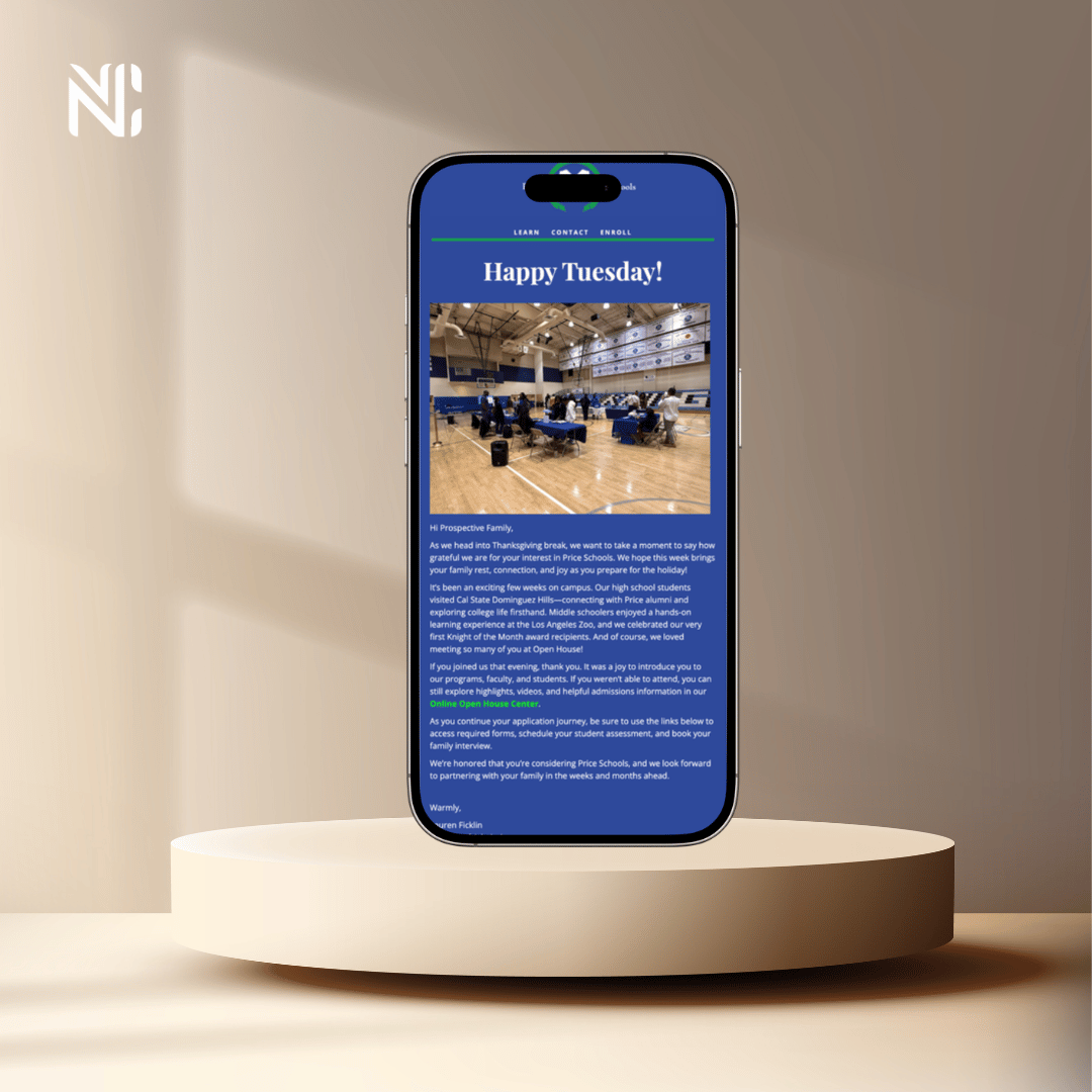 Price Schools’s Strategic School Communications & Newsletter Design - NewVision Creative Co's Portfolio for Communications Studio