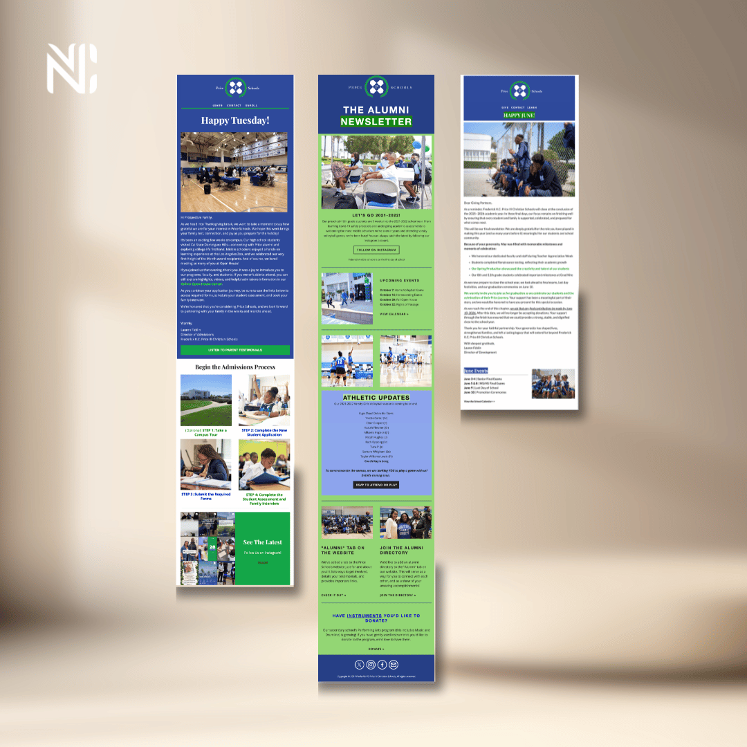 Price Schools’s Strategic School Communications & Newsletter Design - NewVision Creative Co's Portfolio for Communications Studio
