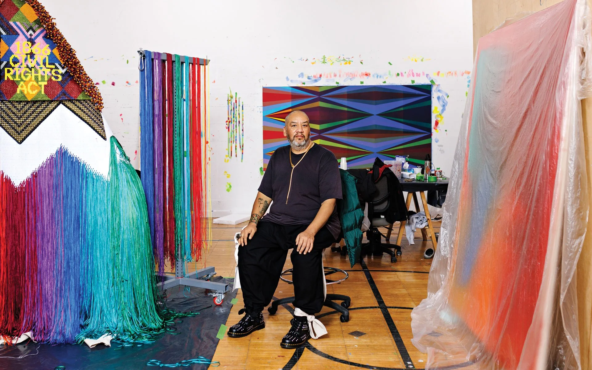 "Jeffrey Gibson Opens the Door to His Hudson Valley Studio Ahead of His Venice Biennale Installation."