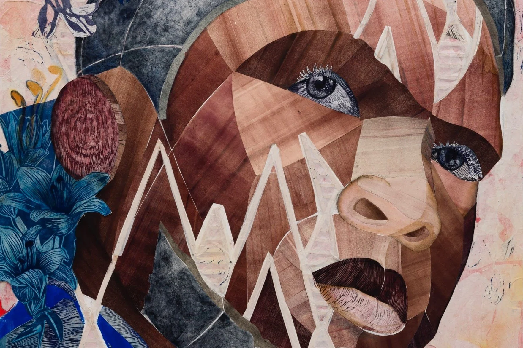 "Embraced by Wildflowers, Black Figures Emerge Defiantly Resilient in Yashua Klos’s Collaged Portraits."