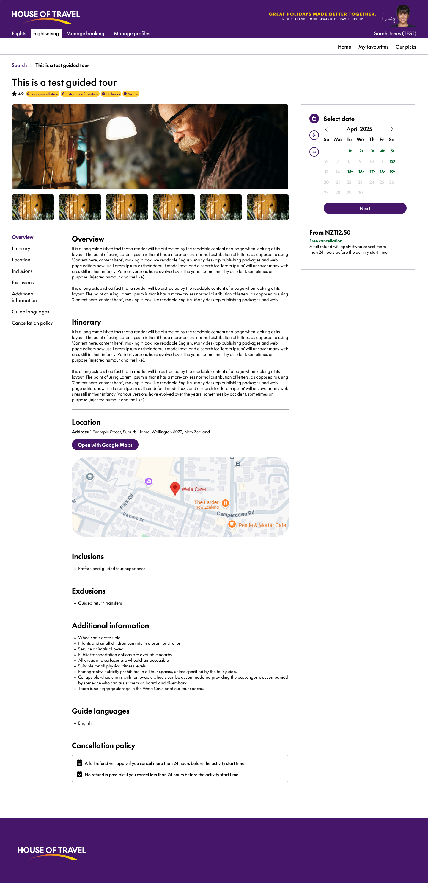 Activity details page design concept from Activity booking tool