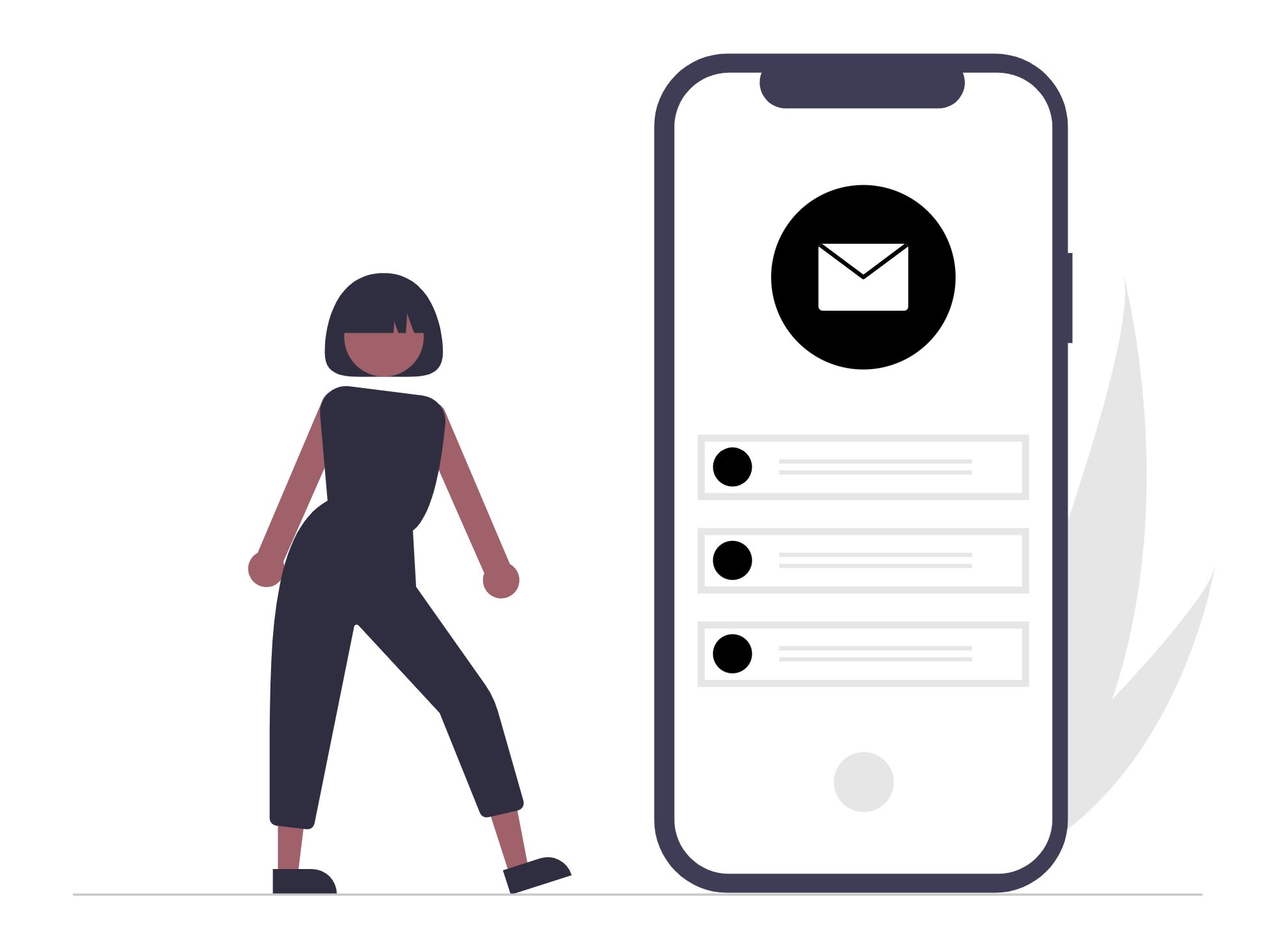 Illustration of person standing next to mobile phone