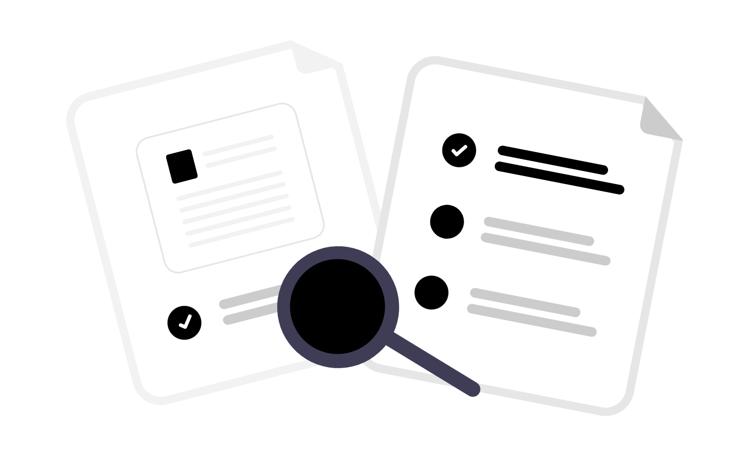 Illustration of documents with magnifying glass over the top