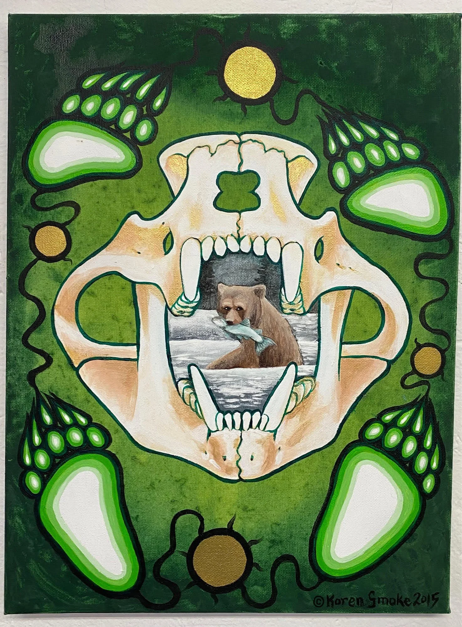 Mukwa Dodem 2015, Acrylic on canvas. Copyright Koren Smoke