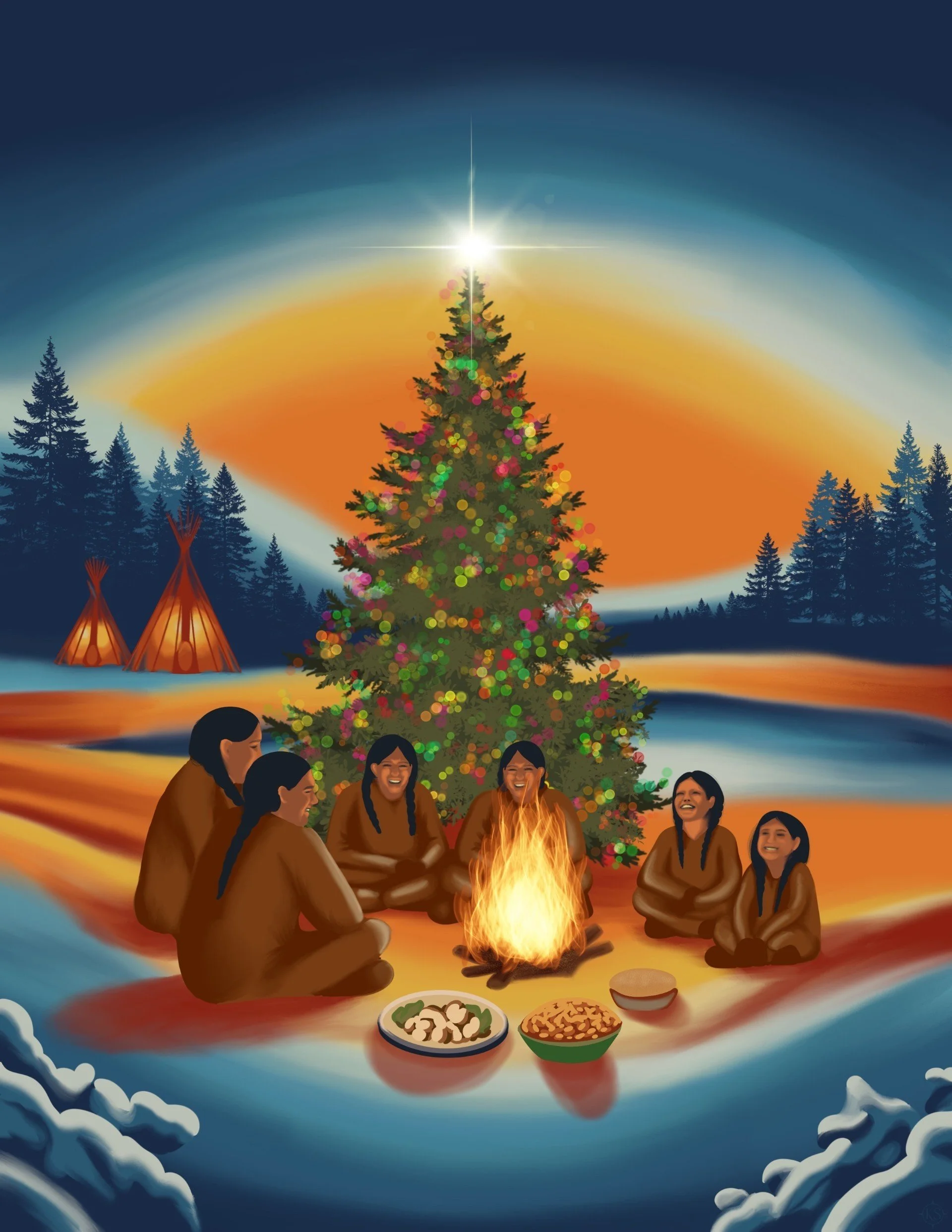 Indigenous Christmas card Copyright Koren Smoke 2025