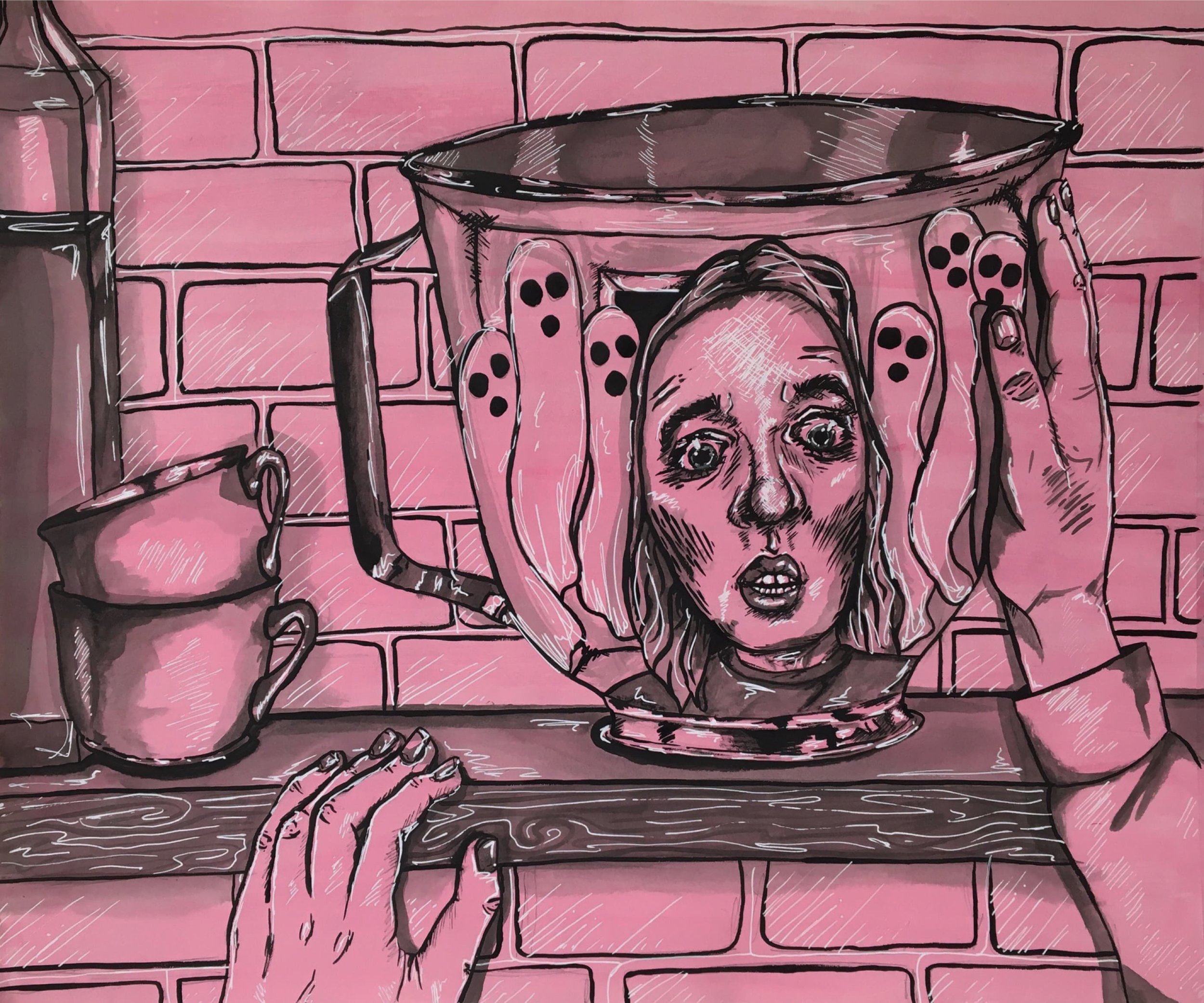 Who's There, Ink and Watercolor