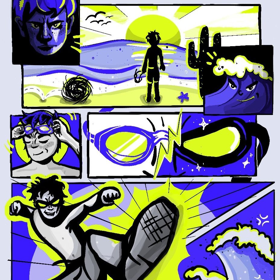 "BOY VS. WAVE" Comic Strip Illustration