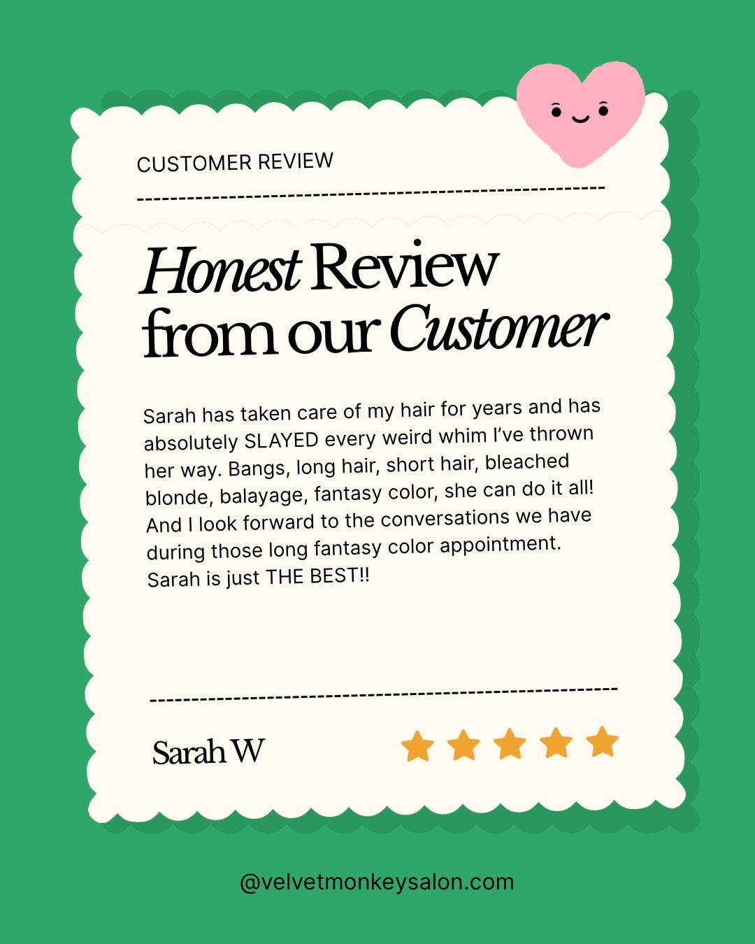 Oh hey, lookie there! Our girls are slayin&rsquo; 👏🏼🙌🏼 
As always, thank you for you kind words 😊

.
.
.
.
#velvetmonkeyplaza #velvetmonkeysalons #clientreviews #plazadistrictokc #fyp