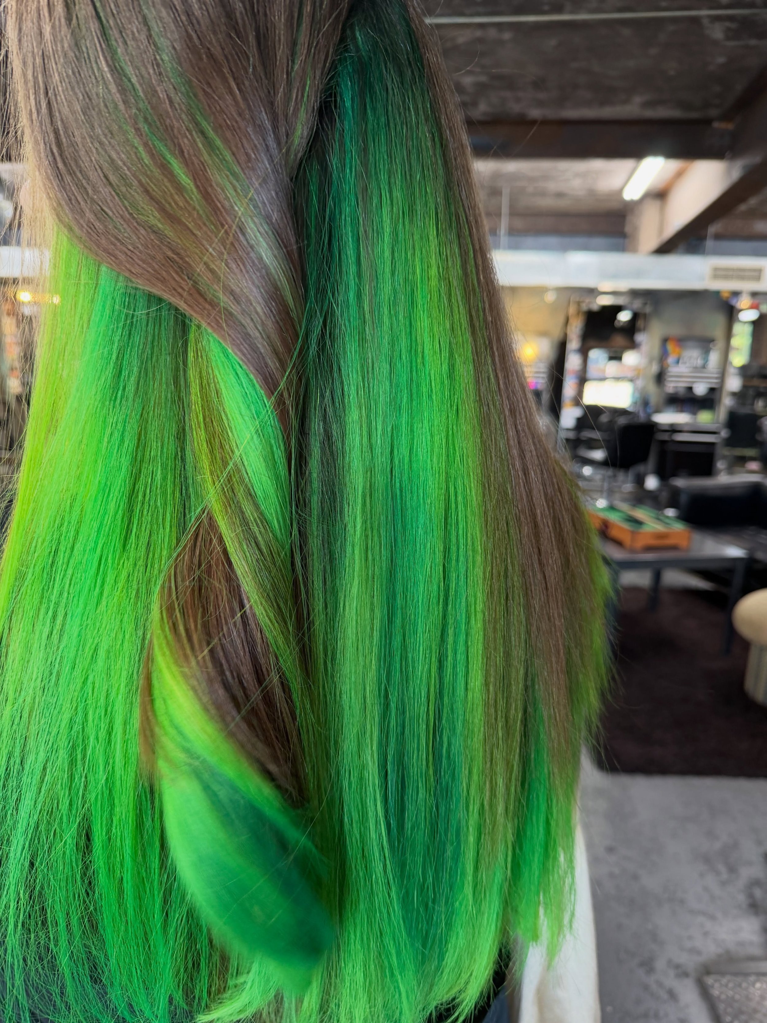 A day full of green for Fantasy Friday 

Hair by @tkhairdesigns 

.
.
.
.

#fantasyfriday #greenhair #altsalon #vividhair #velvetmonkeyplza