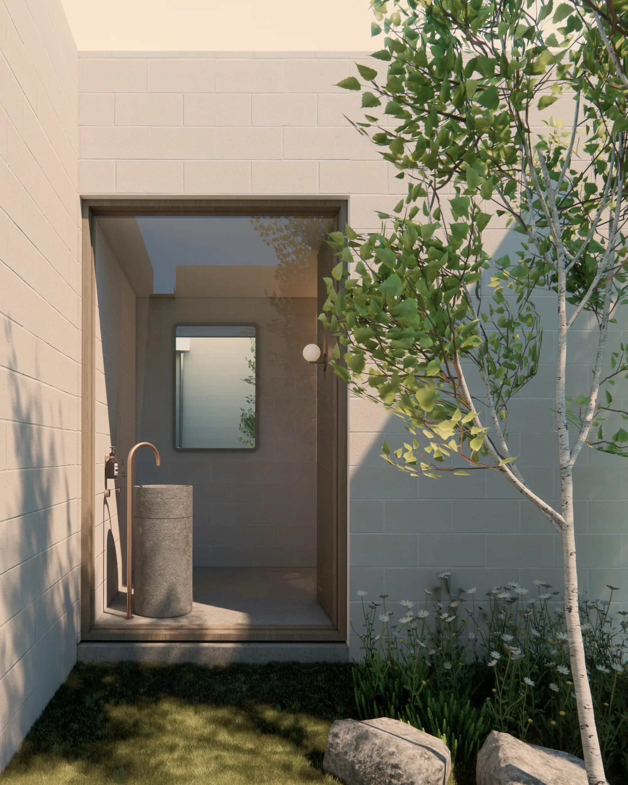 EHA Garden Pavilion - garden courtyard view to powder room